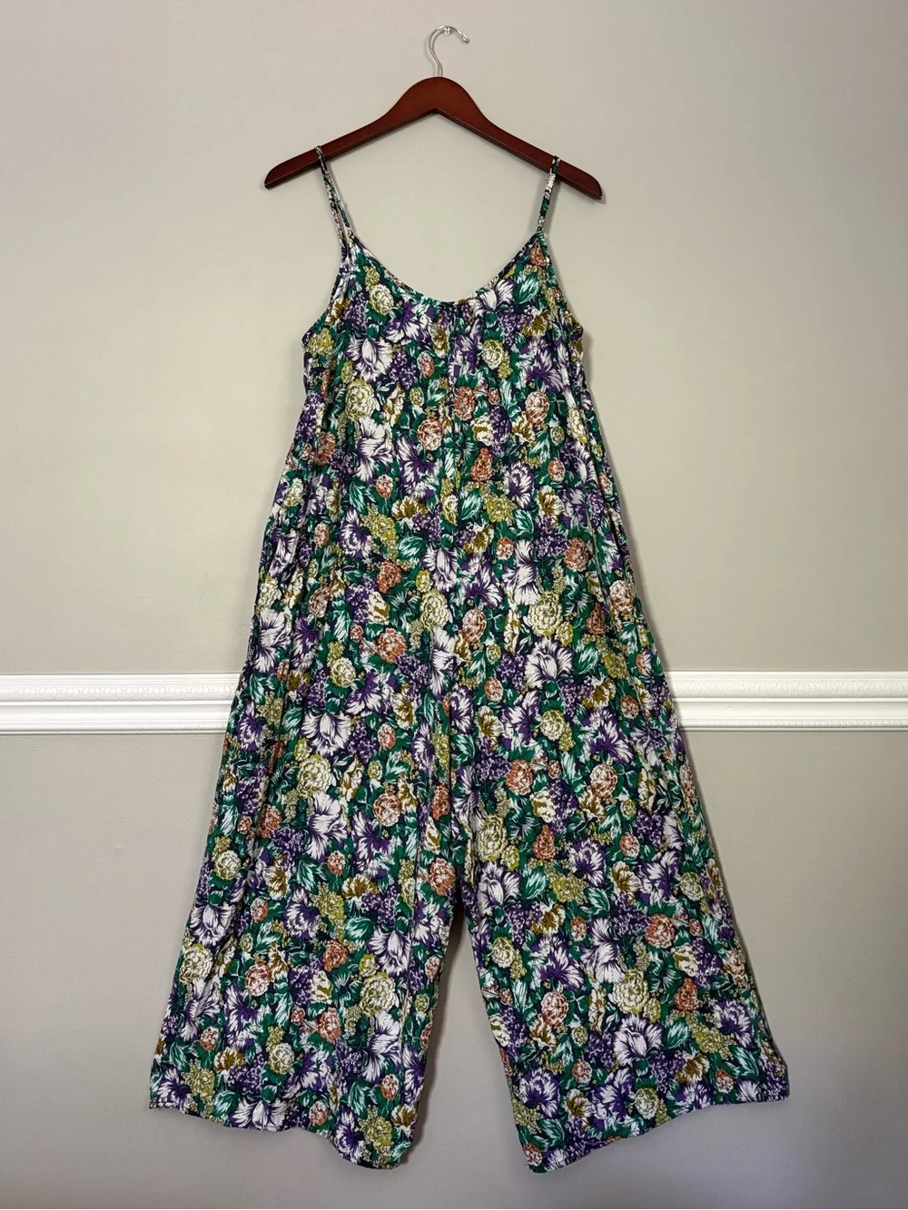Buenos Ninos Floral Wide Leg Cropped Jumpsuit Pockets Boho Size M Cottagecore